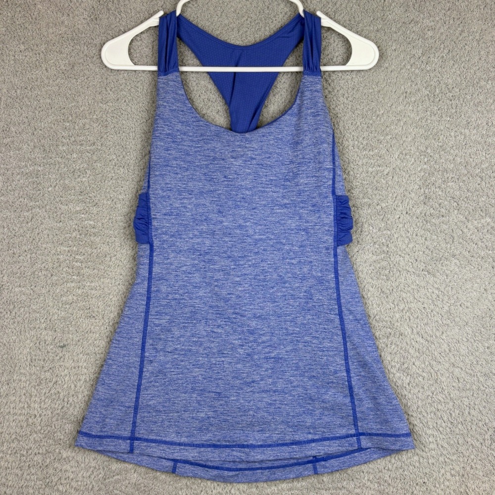 Lululemon Tank Top Womens 8 Blue Heathered Racerback Twist Back Spin Me Yoga